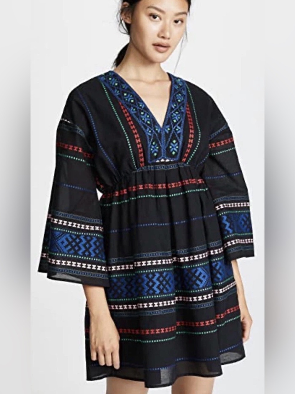 NWT Joie Shada Dress featuring a V-neckline and colorful geometric embroidered X